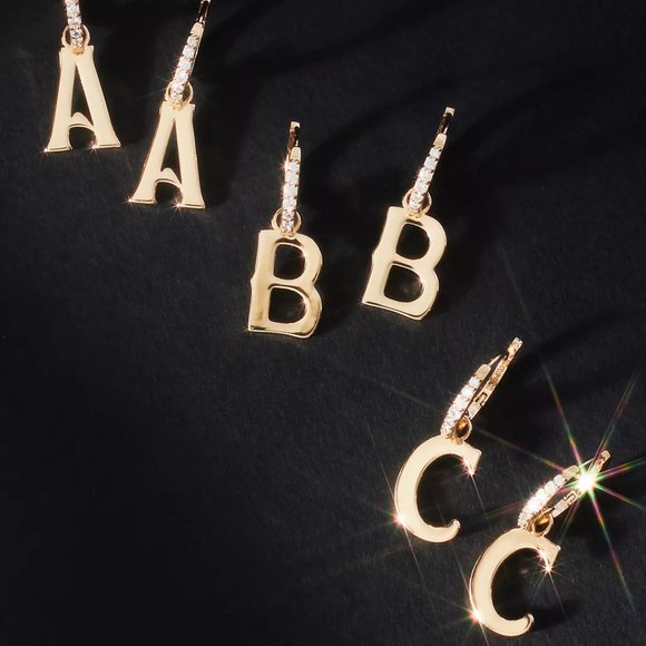 Anthropologie Gothic Monogram Hoop Earrings NWT - Picture 1 of 6